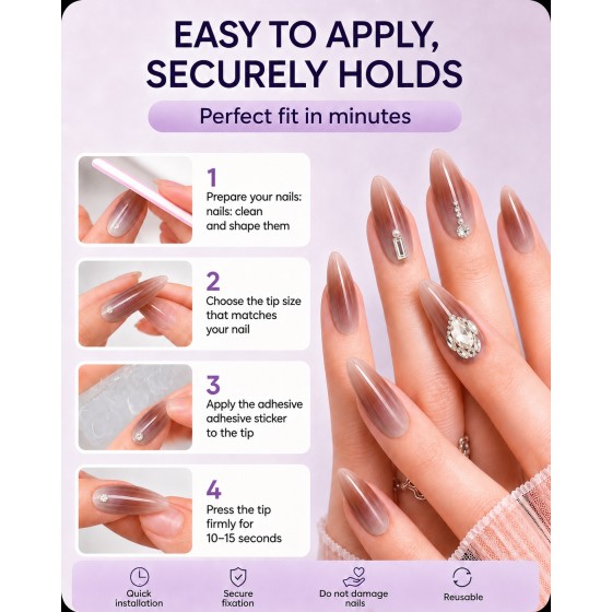 Tea‑Brown Ombre Almond Press‑On Nails, Gentle Nude Long False Nails With Pearls & Rhinestones For Daily & Party